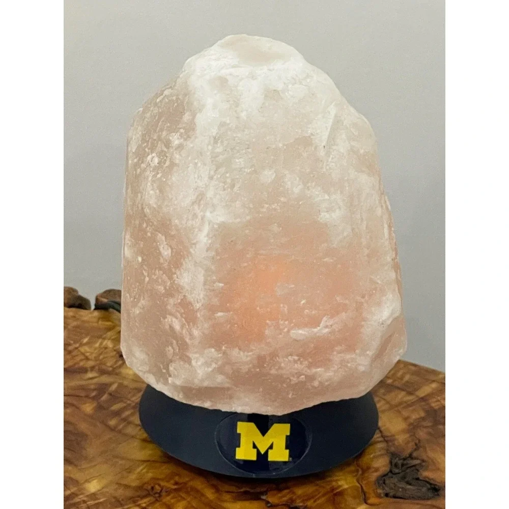 Michigan Wolverines Himalayan Salt Rock Lamp Dimmer Control Lights Up UofM